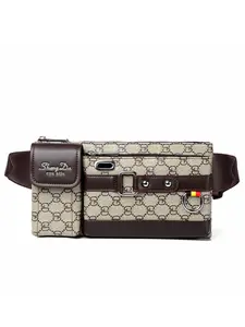 Men's Vintage Waist Bag, Crossbody Fanny Pack, Chessboard Print Leather Decoration, Multiple Compartments, Headphone Hole, Crossbody & Belt Strap, Easy Carry