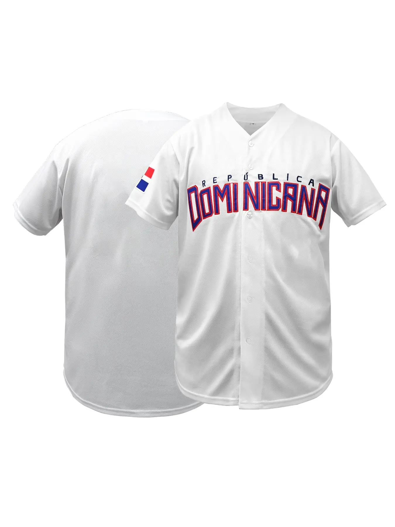 Men's Dominicana Embroidered V-Neck Loose Fit Breathable Sports Shirt, Short Sleeve Baseball Jersey, Embroidery Sportswear, for Sports & Parties, Casual Wear, Themed Events, Bold Number Design, Durable Fabric S-3XL, Sportswear