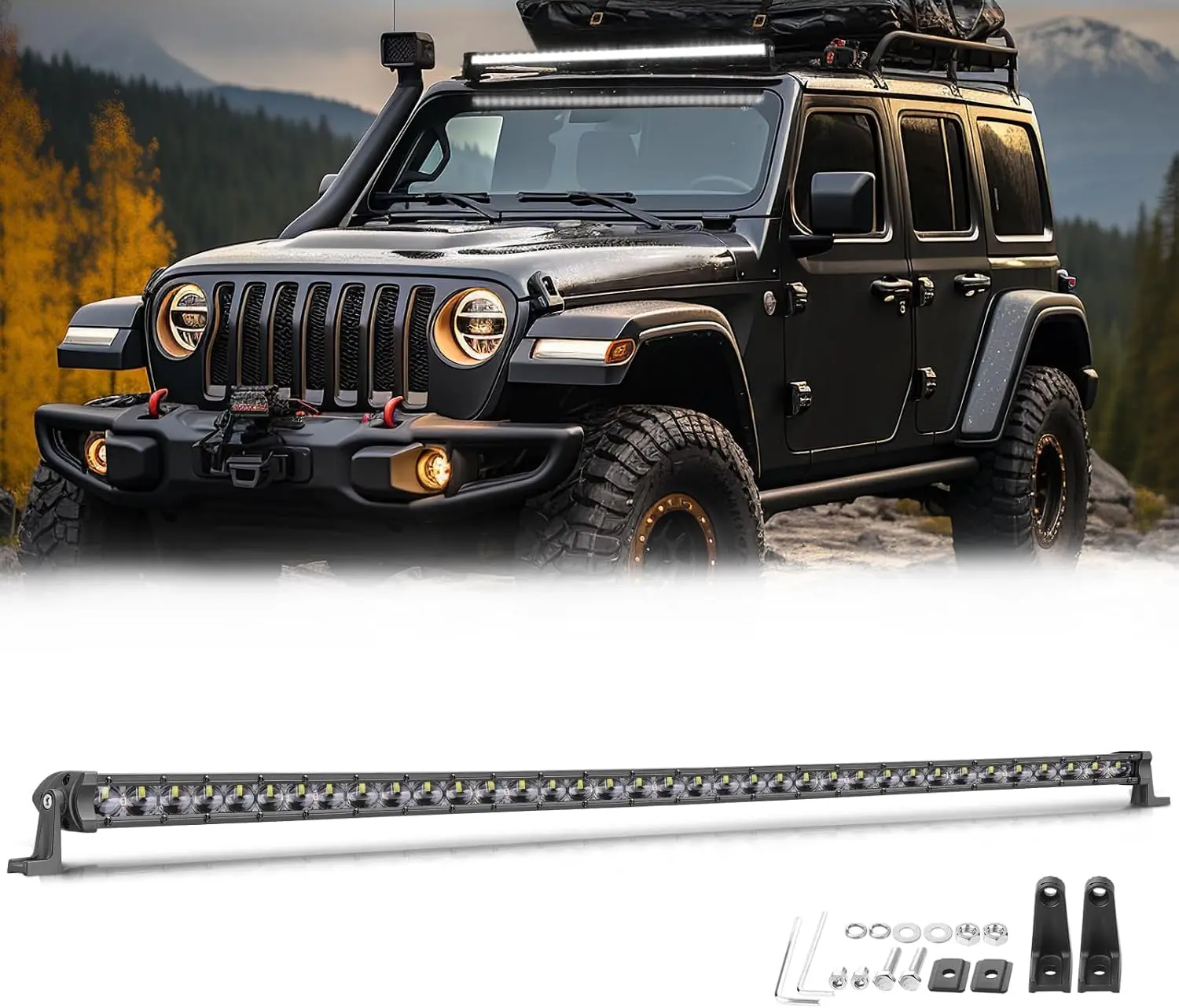 40 Inch LED Light Bar 216W Single Row UTV Light Bar Off Road Driving Lights Flood Beam Work Lights Bumper Roof Slim LED Light Bar for Truck SUV UTV Pickup RZR Toyota Boat