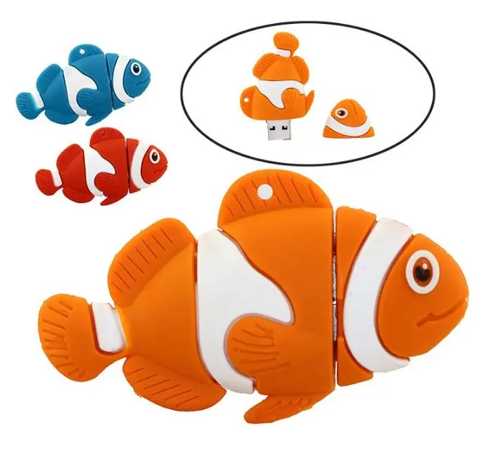 2.0 or 3.0 in 16gb - 32gb - 64gb - 128gb Clown Fish Ocean Animal Orange Red Blue Novelty Cartoon Cute Gift USB Flash Thumb Drive