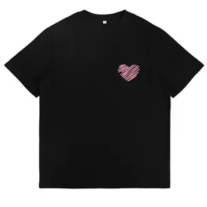 Pink Hand Drawn Heart Graphic Tee Love Themed T Shirt Casual Daily Wear Gift Trendy Cute Graphic Tee For Women Romantic Valentine Shirt