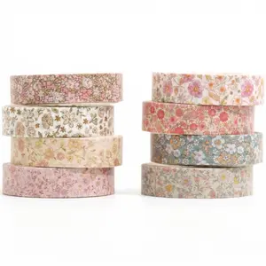 Vintage Washi Tape Set 8 Rolls Thin Retro Decorative Antique Patterns Masking Tapes for Arts, DIY Crafts, Journals, Planners, Scrapbook, Wrapping (Little Flowers)