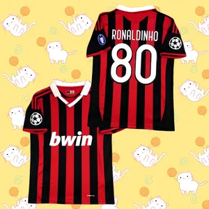 2009-10 Home Champions League Short Sleeve Retro Jersey – Ronaldinho #80