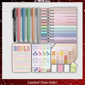 Bible Study Supplies Journaling Kit, Morandi Colored Bible Study Kit Journaling Supplies with 12 Pastel Highlighter and 90 Index Tabs Set, 5 Smooth Pens and More, Christian Gifts for Women