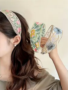 Elegant 3-Piece Floral Embroidered Polished Wide Headband Set, Party Headband, Bohemian Style Hair Accessories for Daily Wear, Travel and Parties