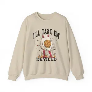 I'll Take Em Deviled Unisex Heavy Blend™ Crewneck Sweatshirt, Deviled Egg Funny Sweatshirt, Thanksgiving Funny Unisex Sweatshirt halloween hoodies