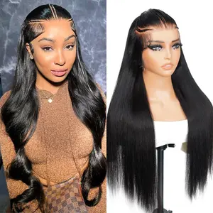 [LIVE SUPER DEAL] 28 Inch 250% Density Human Hair Wig West Kiss Pre Braided Glueless Ready Go Wig Silk Straight Lace Front Wig Pre Cut Lace Wig