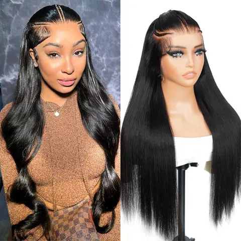 [LIVE SUPER DEAL] 28 Inch 250% Density Human Hair Wig West Kiss Pre Braided Glueless Ready Go Wig Silk Straight Lace Front Wig Pre Cut Lace Wig