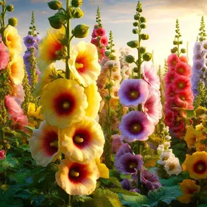 100 Hollyhock Flower Seeds - Mix Giant Mallow Double Hollyhock Seeds - Perennial Non GMO