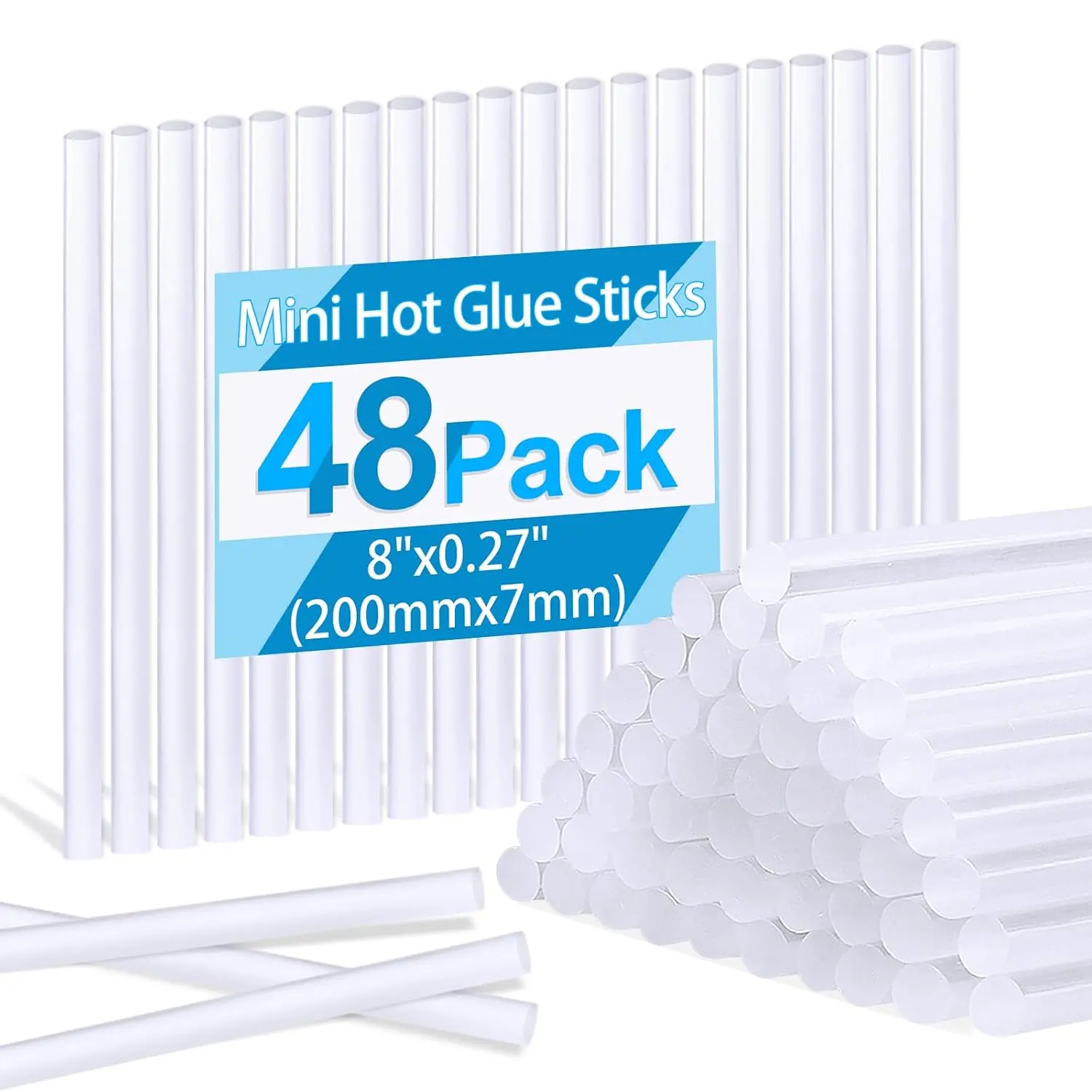 48-Pack Mini Clear EVA Hot Glue Sticks, 8in Long x 0.27in Diameter, Compatible with Hot Glue Guns, Ideal for DIY Crafts & Small Repairs (Office Stationery Supply for Gift Wrapping)