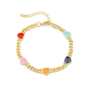 Mytys Multicolor Heart Link Bracelet for Women Trendy Cute Chain Jewelry