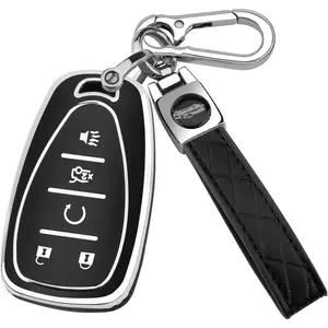 for Chevy Key Fob Cover with Keychain,Soft TPU Key Case Shell Full Protection for 2016-2021 Chevy Equinox Malibu Camaro Cruze Blazer Traverse Trax 5 Button Holder (Black)