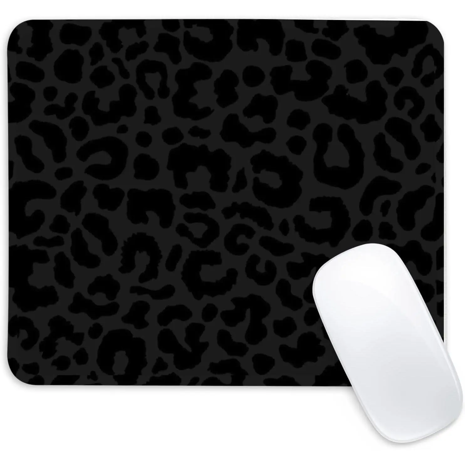 Black Leopard Print Square  Pad,Non-Slip Rubber Base  Pad,  Office Decoration Desktop Accessory,Laptop  Pad for Office Laptops,9.4x7.8x0.12inch.