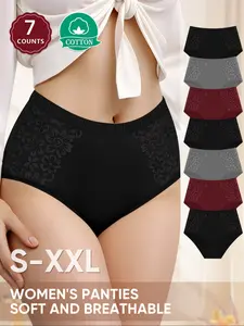 Women's Cotton Lace Panties Set of 7, Soft Breathable Skin-Friendly, Ditsy Floral Trim, Fitted Waist Shaping, S-Xxl, All Seasons