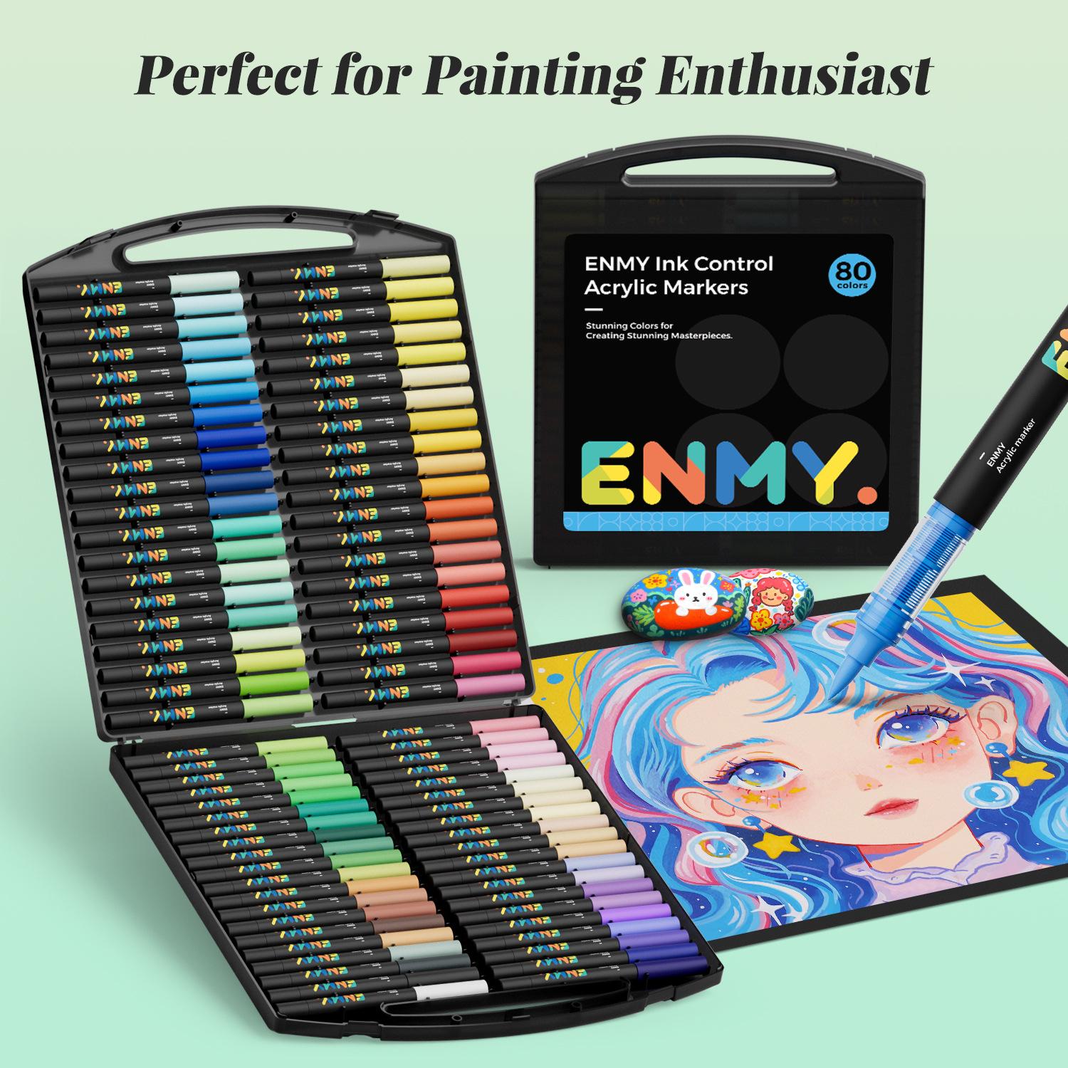 【ENMY】80-color set Acrylic Paint Markers Pen Soft Head Direct Liquid Graffiti Painting QuickDry Pigments Art Supplies for Felt