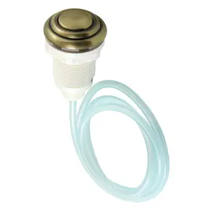 212 MAIN Solid Brass Garbage Disposal Switch Button - Antique Brass, Easy Install, Low Profile, Includes Hose