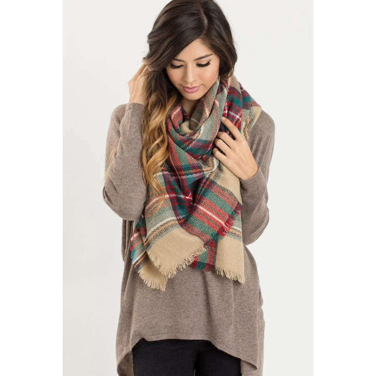 Holly Beige Plaid Knitted Scarf