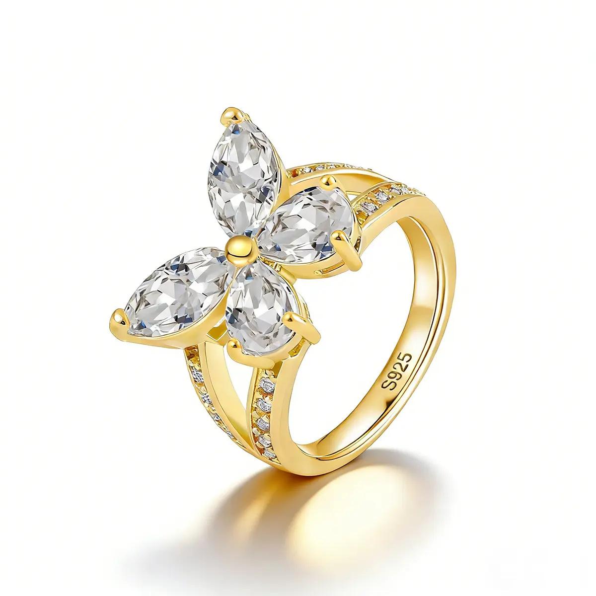 14K Gold Plated Butterfly Ring for Women, 925 Sterling Silver Hypoallergenic Statement Ring, Sparkly Butterfly Jewelry, Daily Wear Fashion Ring Sizes 5/6/7/8/9, Gift for Her, Birthday Anniversary Wedding Party Jewelry B engagement rings promise rings