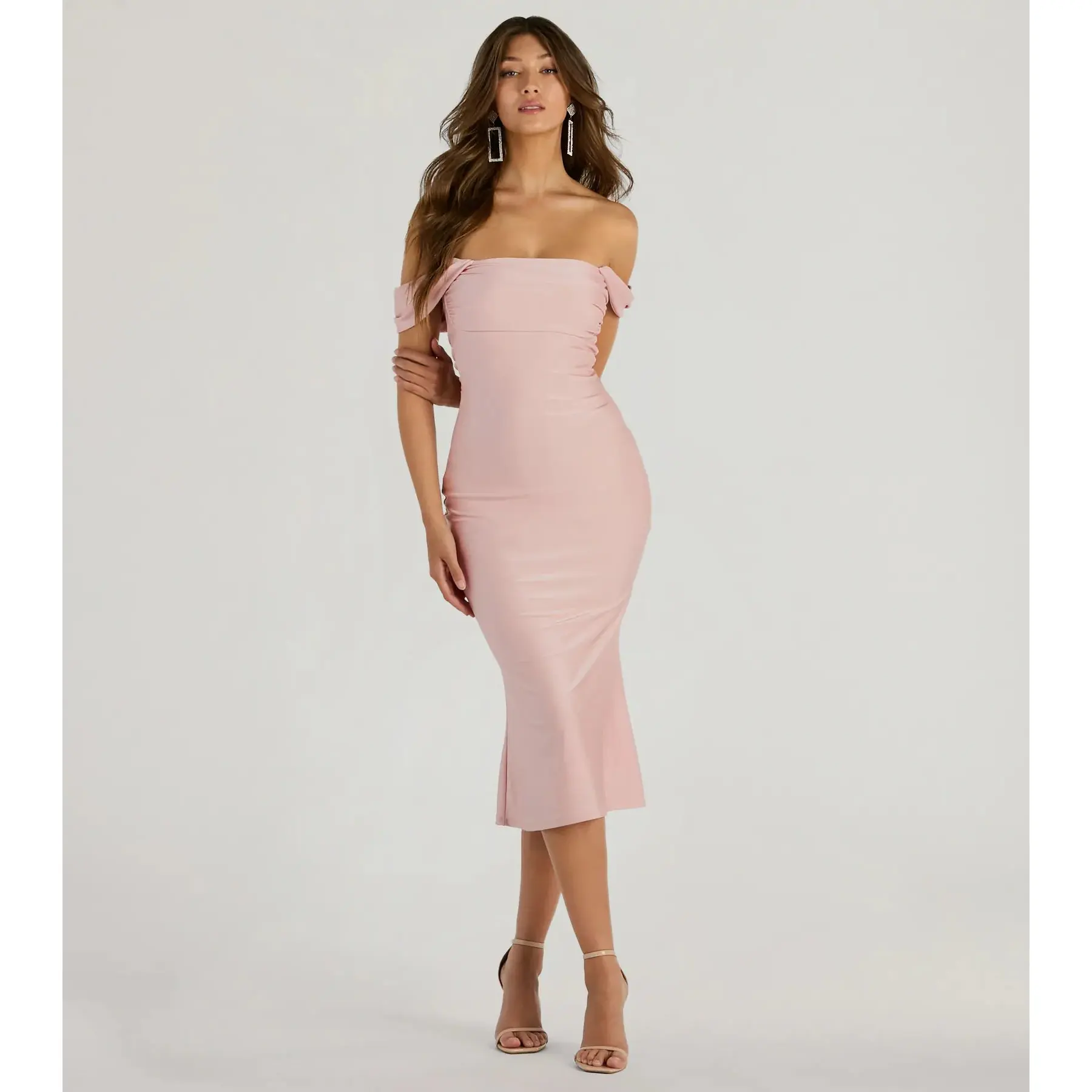 Exceptional Off-The-Shoulder Flared Midi Dress Exceptional Off-The-Shoulder Flared Midi Dress