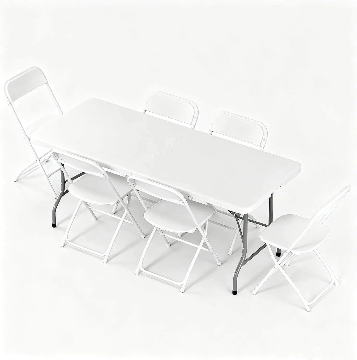 6FT Folding Table and Chairs Set, Portable Table with 6 White Folding Chairs for Party, BBQ, Family Gatherings and Indoor & Outdoor Events activity