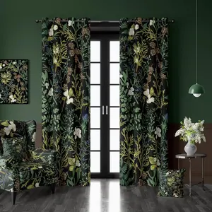 Plant Curtain Half-Blackout Set of 2, Plant Curtains, Floral Cottage Core Insulation Window Decor for Living Room Bedroom