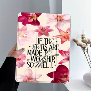 Psalm 148:3 floral verses, Christian inspirational quotes, adjustable stand and  pencil holder, foldable non-slip TPU protective case, suitable for Samsung, iPad mini, iPad Air, iPad Pro/iPad 10th and 11th generation iPads, etc.