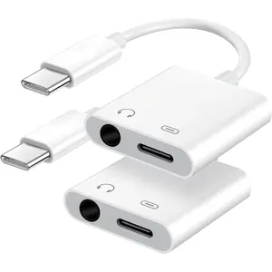 USB C to 3.5mm Headphone Jack and Charger Adapter, 2-in-1 Audio &   Splitter for   17/16/15/Pro/Pro Max, iPad, , Pixel, and More 2Pack