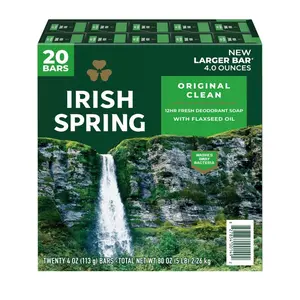 Irish Spring Original Clean Bar Soap for Men 4 Ounce (Pack of 20) Body Care Cleansing Daily Scent Moisturizers