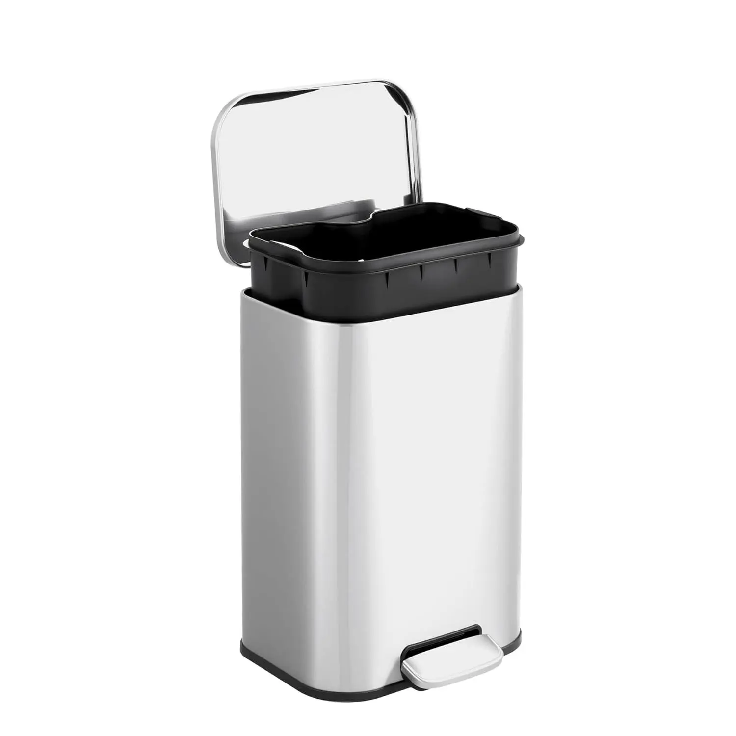 5.2 Gallon Stainless Steel Step-On Trash Can with Removable Inner Bucket, Hands-Free Pedal Garbage Can, Modern Durable Waste Bin for Kitchen Office Bathroom, Silver