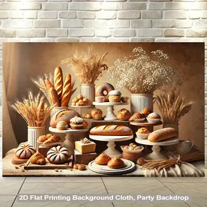 1pc Bakery Party Backdrop Banner - Realistic Bakery Decor with Pastries, Bread, Donuts - Easy Hang No Electricity Needed - Durable Polyester Fabric Wall Hanging for Birthday, Wedding, Cafe, Home - Kitchen-Themed Decoration, Bakery Accessories, Cafe