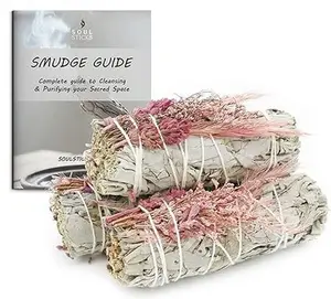 Pink Bouquet Floral Sage Smudge Sticks with Smudge Guide, 3-Pack