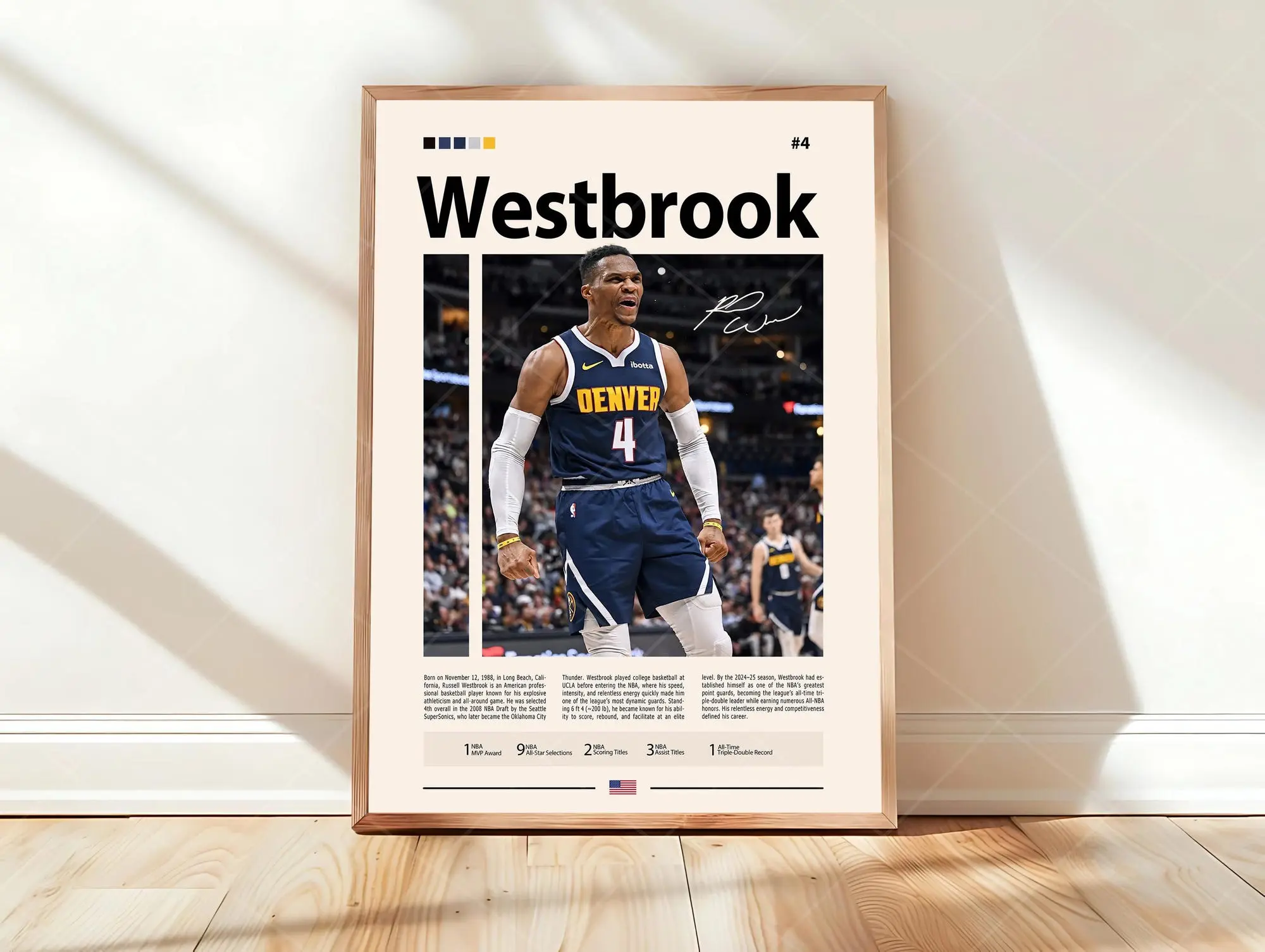 Russell Westbrook Poster, Basketball Player Wall Art, Athlete Print, Sports Decor Modern Art Gift ( Unframed - Print Only )