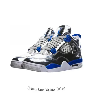 Silver & Blue High-Top Sneakers with Leather & Mesh Upper, Translucent Midsole & Air Cushion Heel – Retro Basketball Shoes for Men & Women