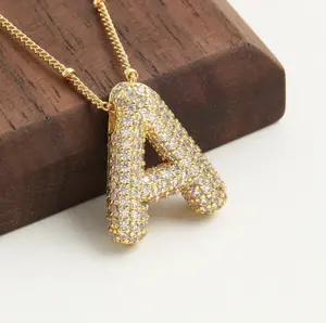 Diamond Gold Plated Bubble Initial Necklaces