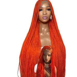 Knotless orange Braided Wig - Synthetic Full lace handmade Wig