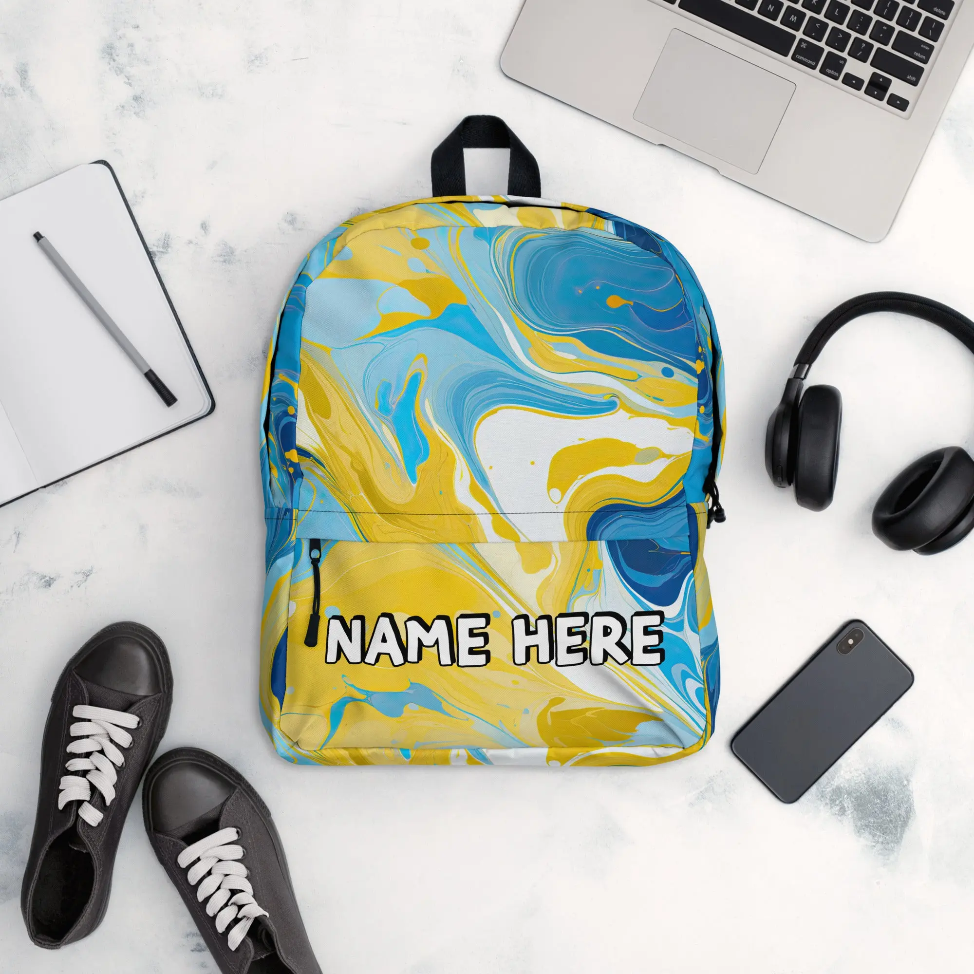 Custom Name Marble Backpack, Personalized Elegant Rucksack, Customized Minimalist School Bag, Abstract Gift, Marble Present
