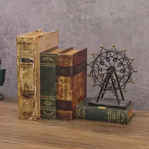 Three-piece fake book set, decorative props, decorative ornaments, fake books, retro American-style imitation books, art handicrafts, handmade handicrafts, storage box, storage tray, art ornaments, wooden leather material