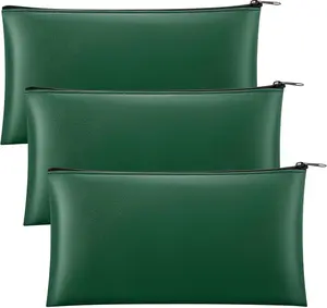 Paterr 3 Pcs Money Bag with Zipper Bank Deposit Bag 11 X 6 Inch Security PU Leather Money Pouch Leatherette Zippered Coin Cash Wallet Utility Check Wallet Cosmetic Tool(Green)