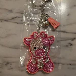 Sparkly Pink Cow Keychain with Rhinestones and Tassel Accessory for Keys and Bags