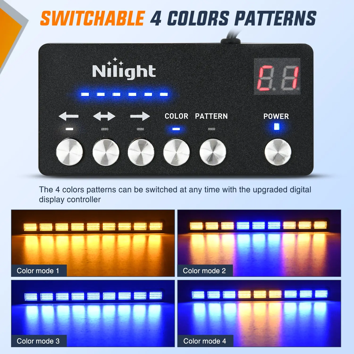 Nilight 162 LED Traffic  Strobe Light Bar 2-in-1 Amber Blue    Lights with Controller 4 Switchable Color 36 Flash Pattern for Trucks Cars Tow Plow Construction s, Colored Led Strobe Light Bars & Work Lights, Led Bar Light Light Bars & Work Lights