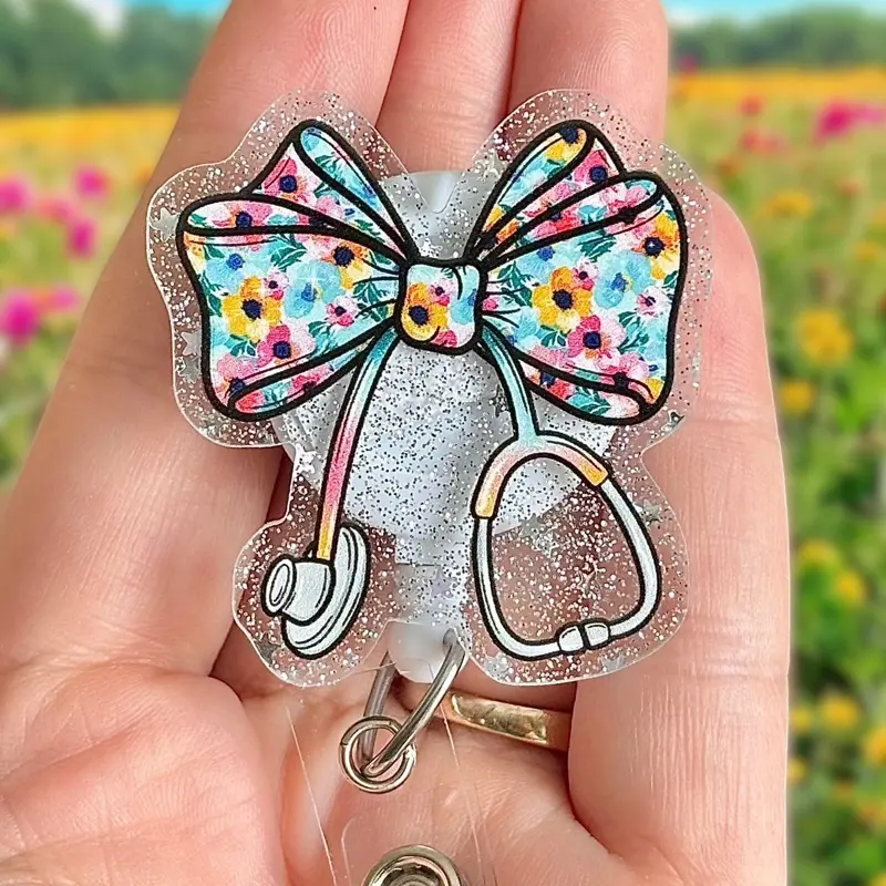 Glitter My Badge Flower stethoscope badge reel for nurse and hospital workers. Badge clip Badge pull - Retractable swivel clip with a 360 rotation. Great gift for coworker
