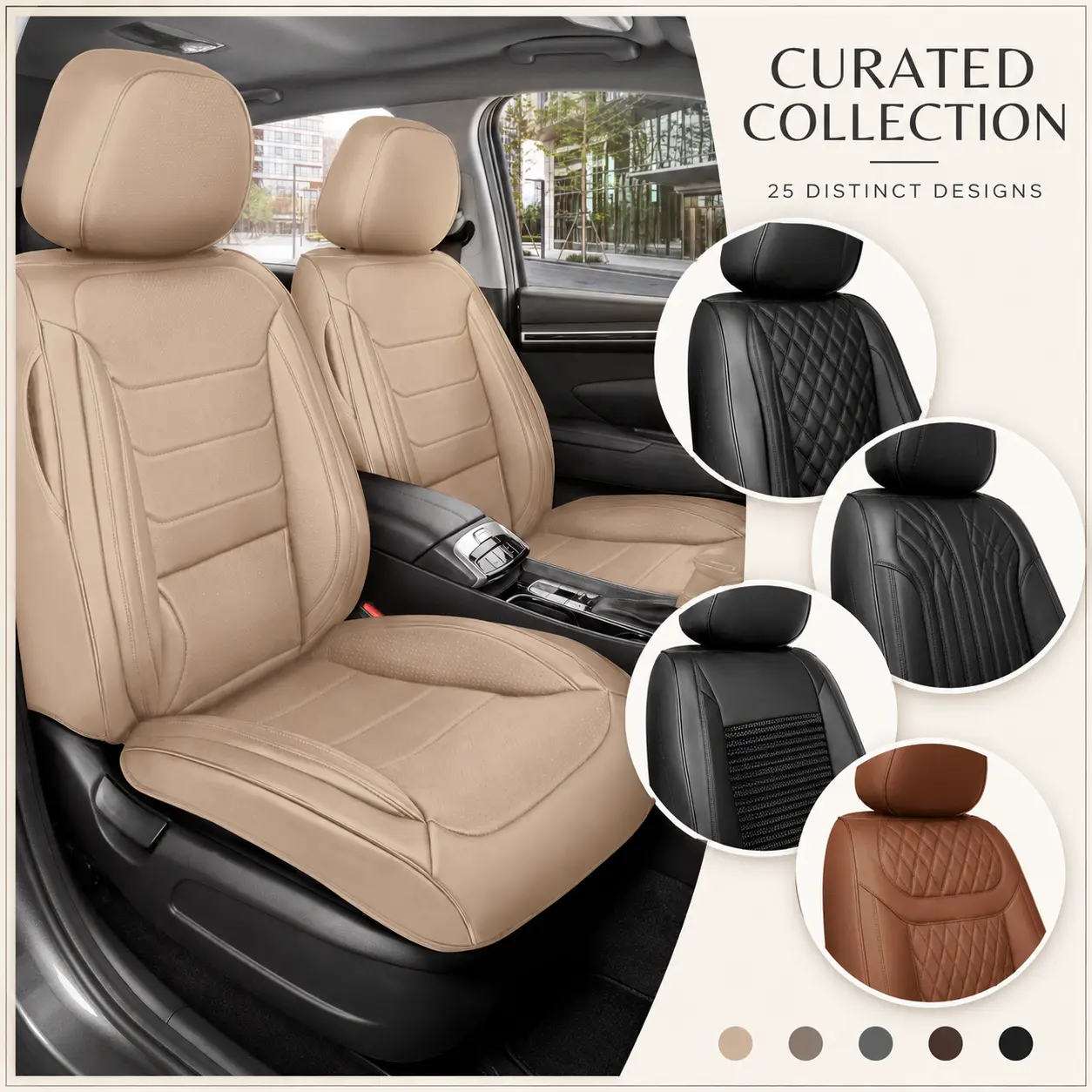 MotorBox Curated Collection Leather Seat Covers for Cars & SUVs - Seven Front-Seat Editions, Waterproof, Airbag-Safe Universal Fit