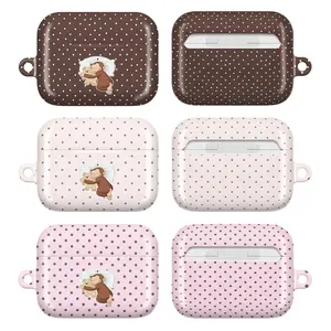 Coquette Sleeping Curious George AirPods Case, Cute Polka Dot & Heart Nostalgic Monkey Aesthetic AirPods Cover for AirPods 4 3 2 1 & AirPods Pro Gen 2, AirPods Pro Gen 3 – Brown & White Polka Sleeping George Monkey Case, Cute Gift for her/girly
