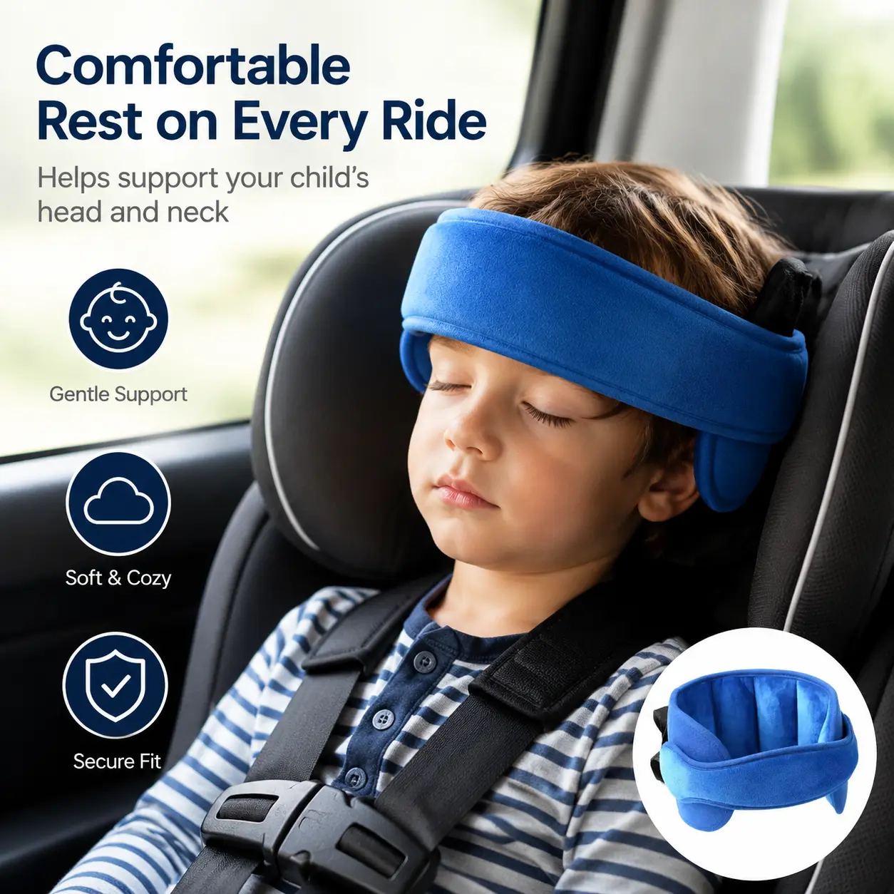 Kids Car Seat Head Support Strap Toddler Head Support Band Adjustable Travel Sleep Aid Pillow Soft Padded Headrest Accessory for Children Car Rides Comfortable Nap Support