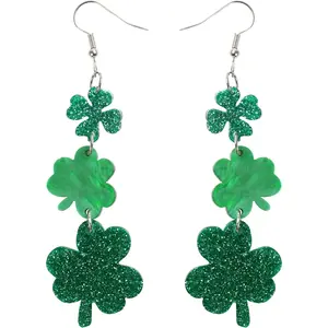 St Patricks Day Earrings, St Patrick's Day Shamrock Earrings for Women, Irish Green Clover Dangle Earrings Saint Patricks Day Accessories Acrylic Good Luck Earrings