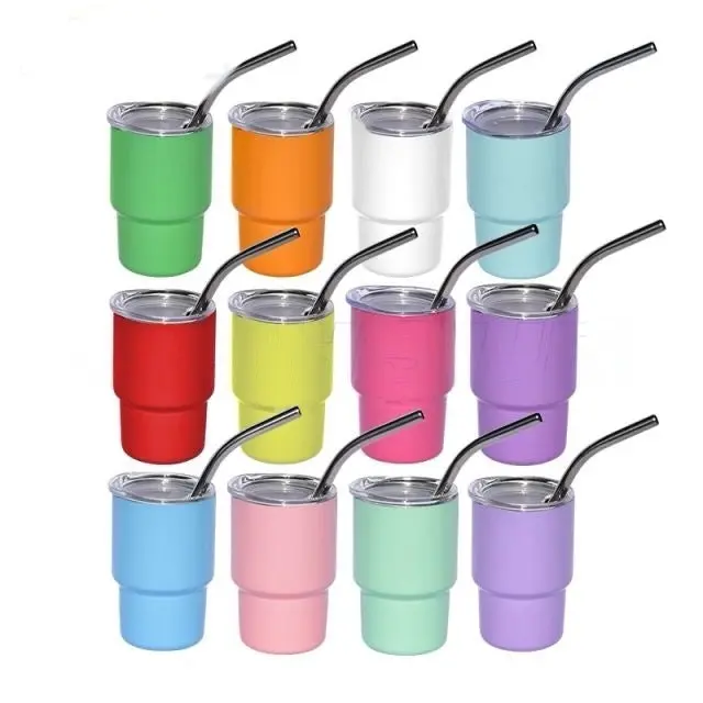 3oz DIY Blank Sublimation Shot Glass Tumbler with Stainless Straw - Mug, Cup, Reusable, Water Bottles, Bottled, Portable, Steel, Bottles, Stylish