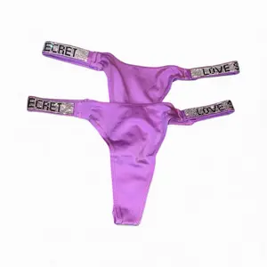 2 PCS Women's Rhinestone Thongs Stretchy Sports Panties Pack Purple Low Waist Comfortable Breathable Underwear for Women Elegant Solid Colors Skinfriendly Fabric Holiday Fit Nylon Spandex Lingerie Everyday Women