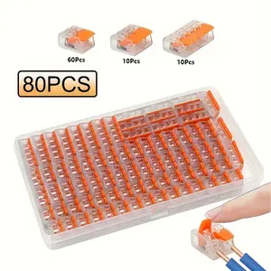 80pcs Boxed Electrical Quick Connectors, Lever Wire Combination Kit, DIY Wire Connections (28-12 AWG), 2/3/5 Port Push-in Electrical Connection Terminals, Lever Wiring Connector