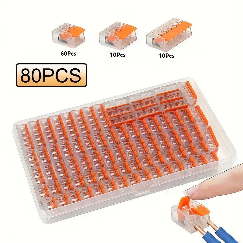 80pcs Boxed Electrical Quick Connectors, Lever Wire Combination Kit, DIY Wire Connections (28-12 AWG), 2/3/5 Port Push-in Electrical Connection Terminals, Lever Wiring Connector