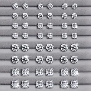 24 Pairs Exquisite Shiny Round Square Shaped Stud Earrings Sparkling Artificial Crystal Inlaid Earrings Set Party Wedding Engagement Anniversary Jewelry Set